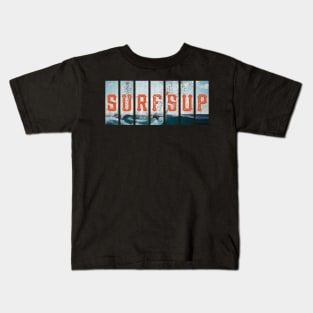 Hang 10 Surfs Up Beach Retro Distressed Surfing Kids T-Shirt
